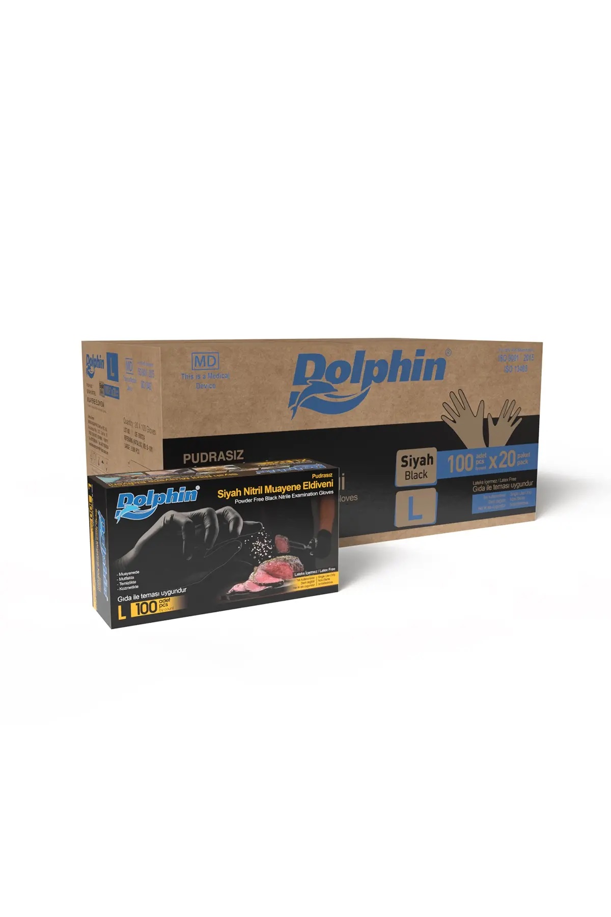 DOLPHIN SİYAH NİTRİL ELDİVEN L BEDEN 100'LÜ 20 ADET